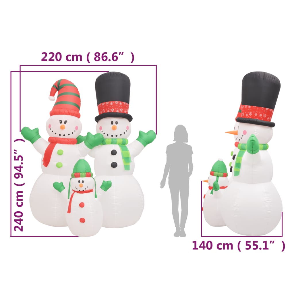 Inflatable Snowman Family with LEDs 240 cm