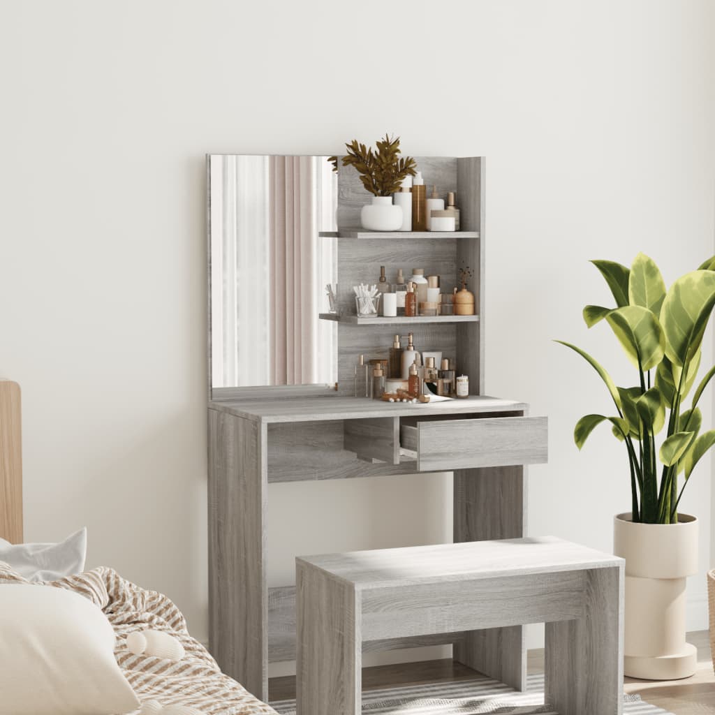 Dressing Table with Mirror Grey Sonoma 74.5x40x141 cm