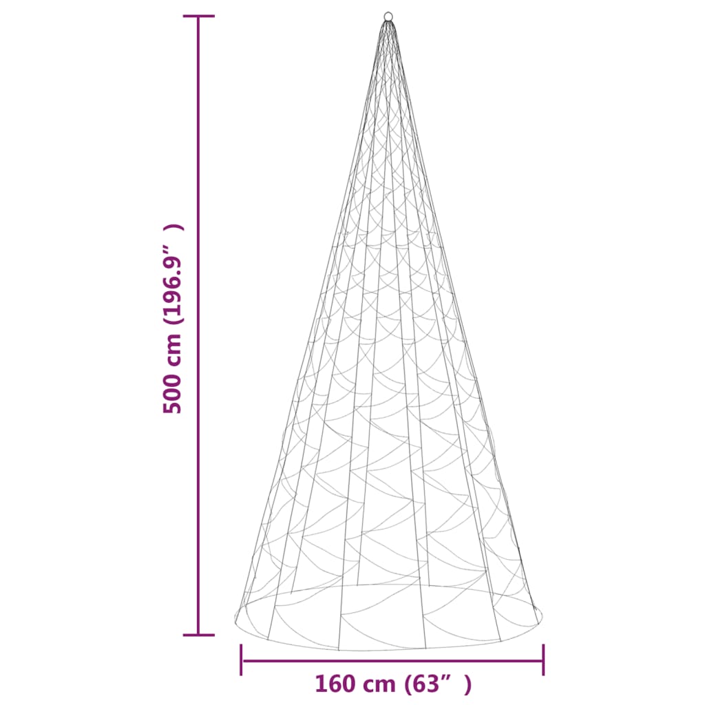 Christmas Tree on Flagpole Warm White 1400 LEDs 500 cm