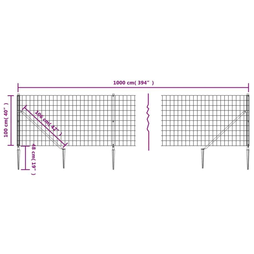 Wire Mesh Fence with Spike Anchors Anthracite 1x10 m