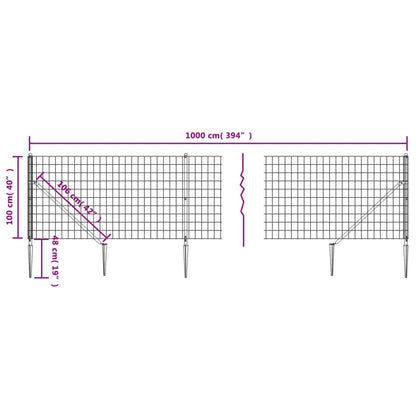 Wire Mesh Fence with Spike Anchors Anthracite 1x10 m