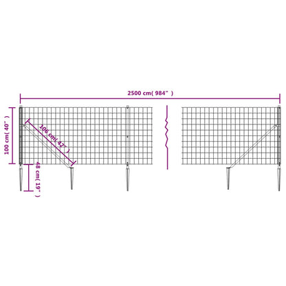 Wire Mesh Fence with Spike Anchors Anthracite 1x25 m