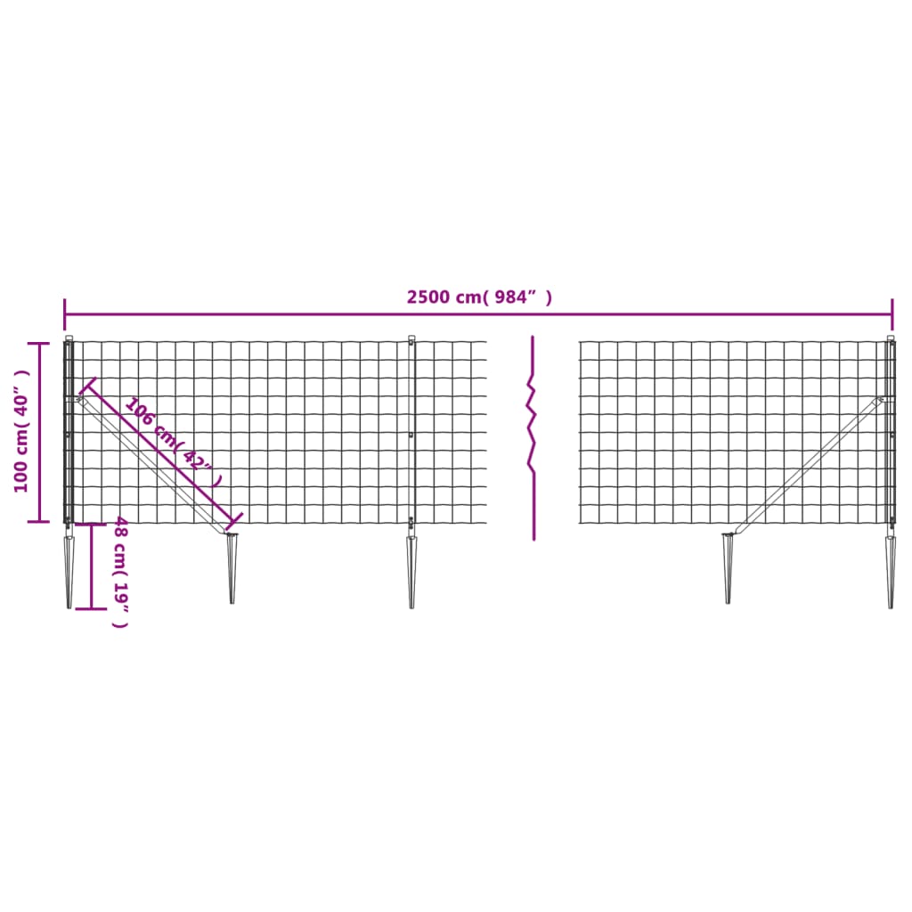 Wire Mesh Fence with Spike Anchors Anthracite 1x25 m