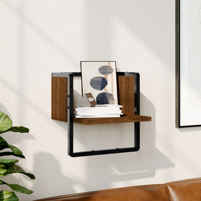 Wall Shelf with Bar Brown Oak 30x25x30 cm