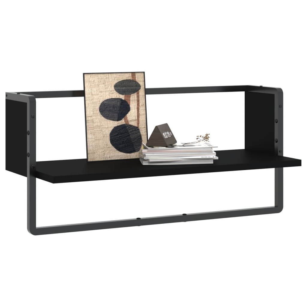 Wall Shelf with Bar Black 65x25x30 cm