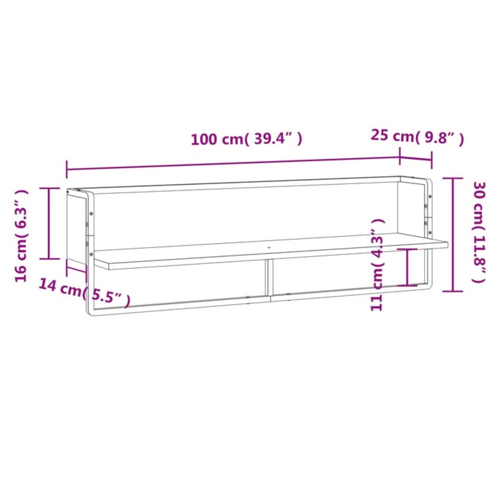 Wall Shelf with Bar Sonoma Oak 100x25x30 cm