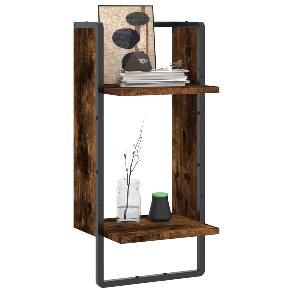 Wall Shelf with Bar Smoked Oak 30x25x65 cm