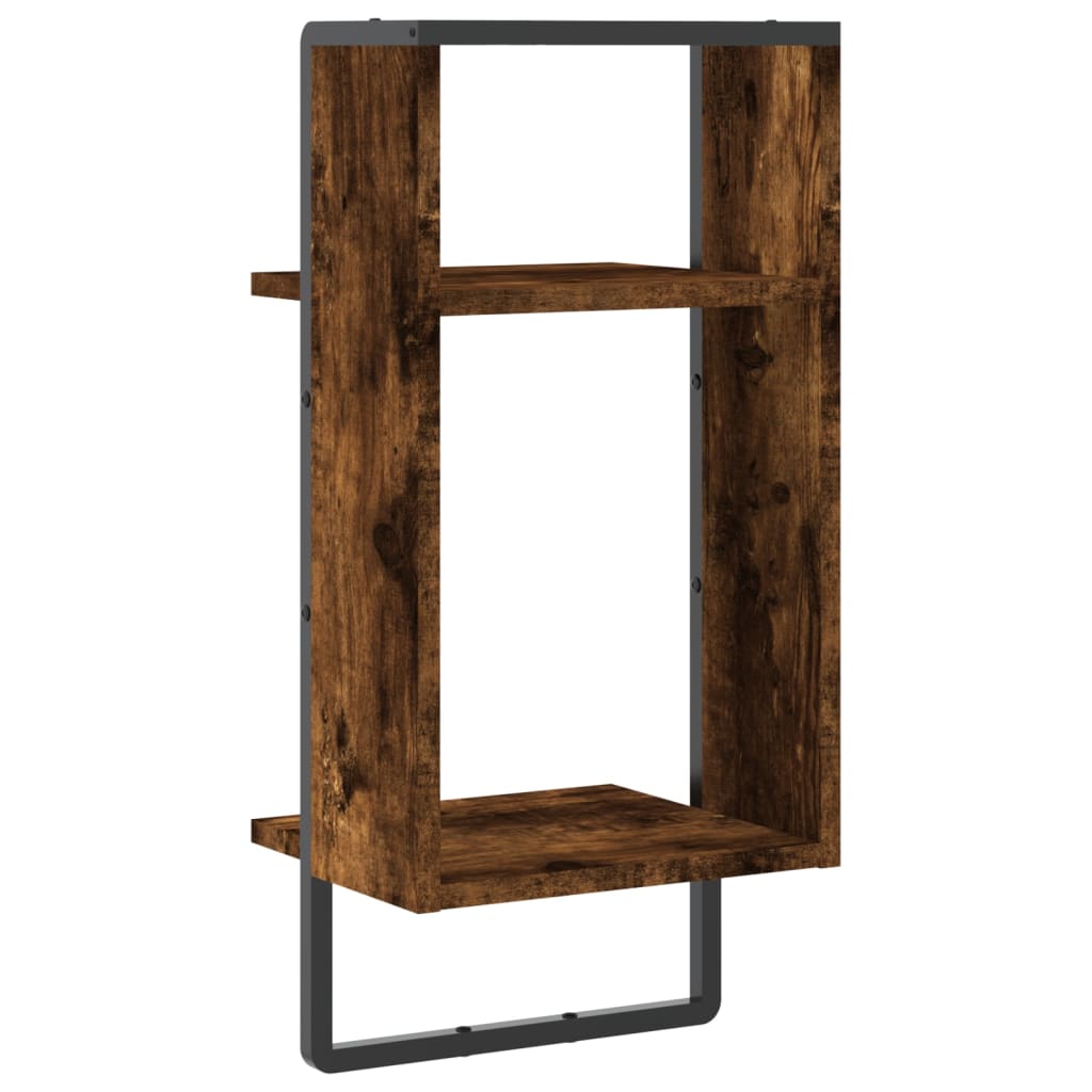 Wall Shelf with Bar Smoked Oak 30x25x65 cm