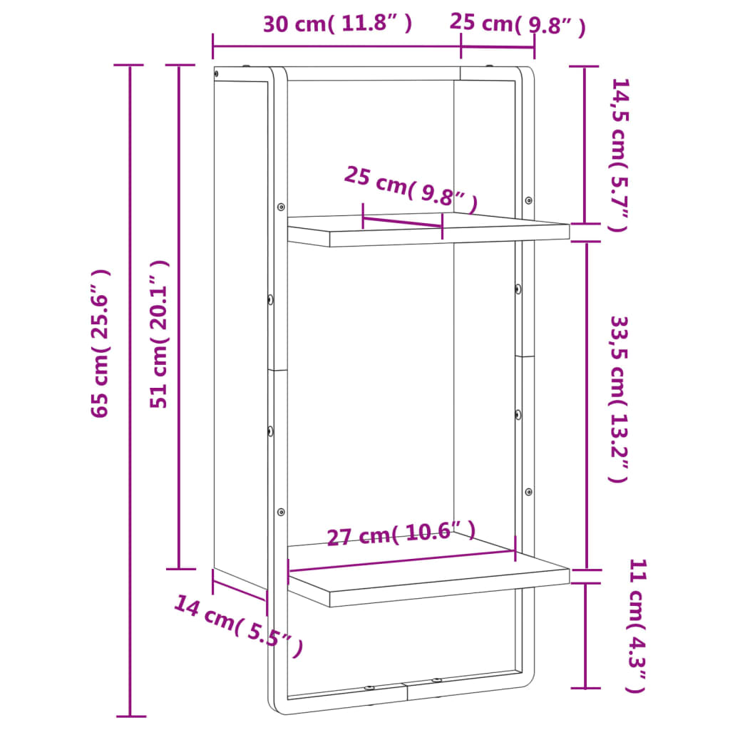 Wall Shelf with Bar Smoked Oak 30x25x65 cm