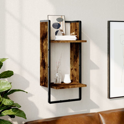 Wall Shelf with Bar Smoked Oak 30x25x65 cm