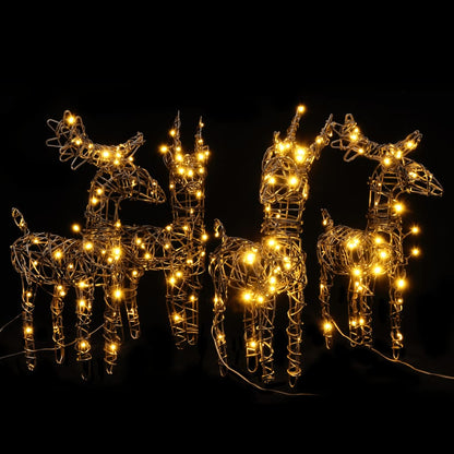 Christmas Decorations 4 pcs Reindeers 160 LEDs Warm White Rattan