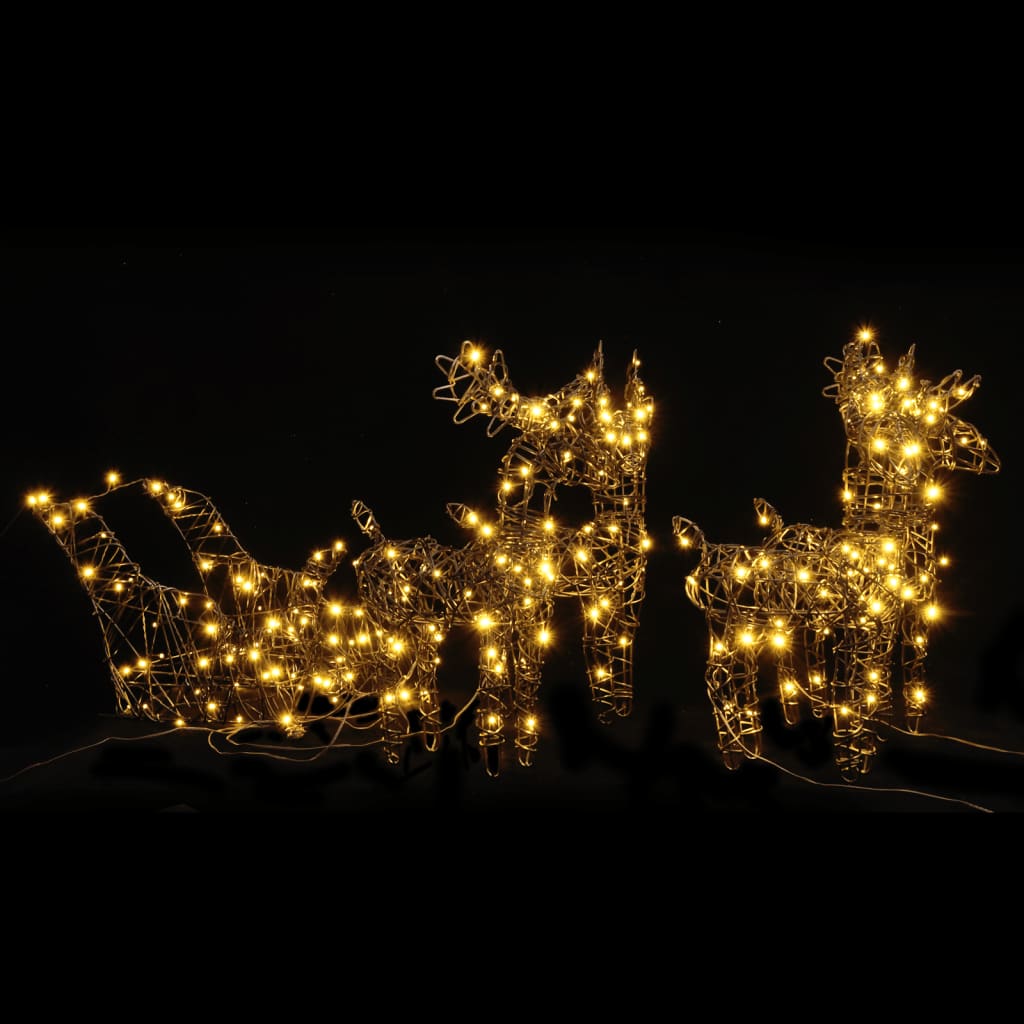 Christmas Decoration Reindeers&Sleighs 240 LEDs Warm White Rattan