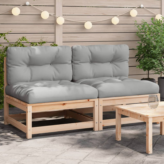 Garden Sofas Armless with Cushions 2 pcs Solid Wood Pine