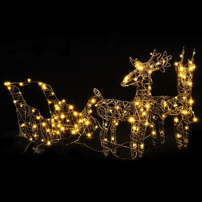 Christmas Decoration Reindeer&Sleigh 160 LEDs Warm White Rattan