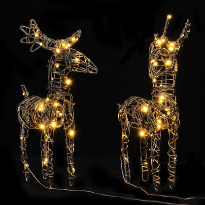 Christmas Decorations 2 pcs Reindeers 80 LEDs Warm White Rattan