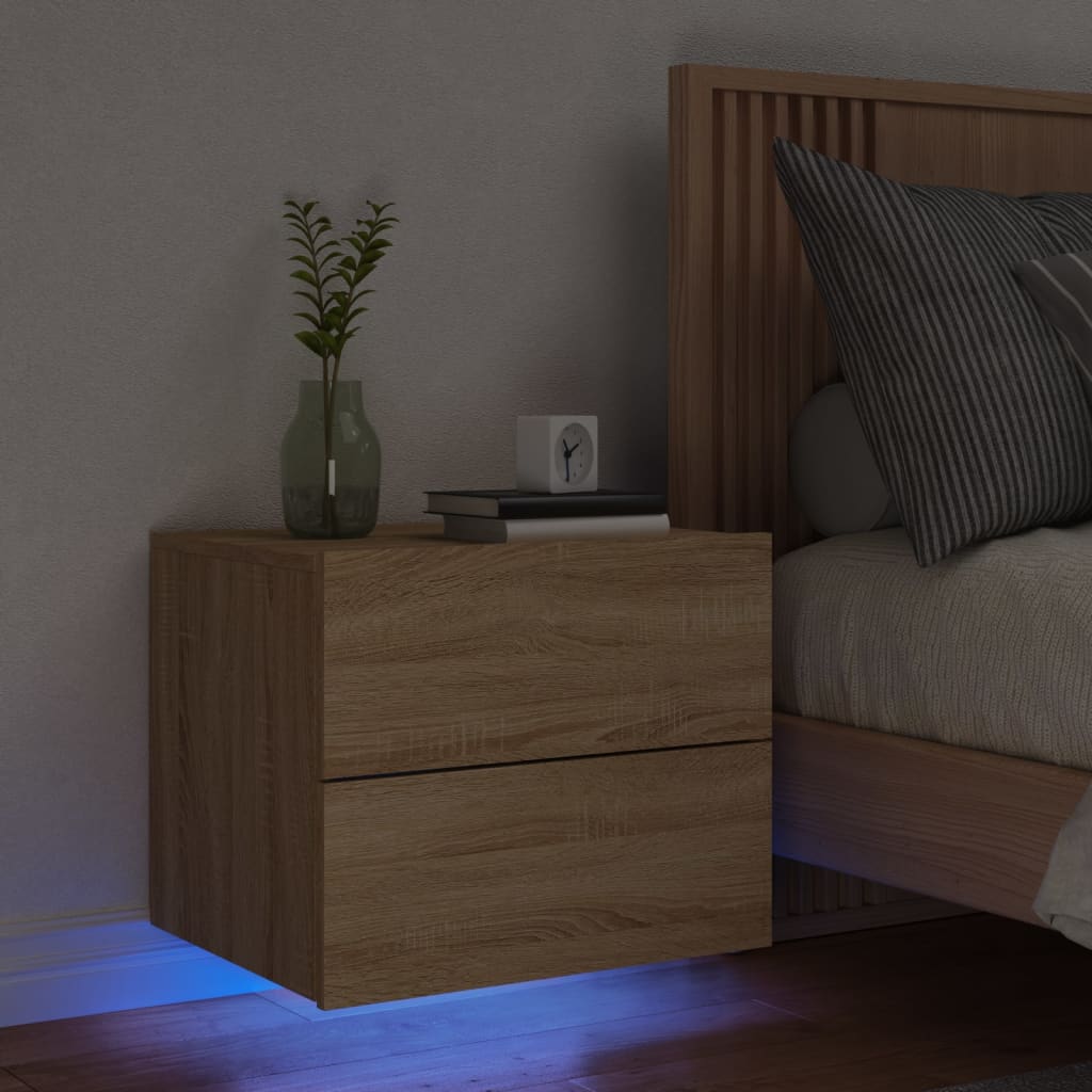 Wall-mounted Bedside Cabinet with LED Lights Sonoma Oak