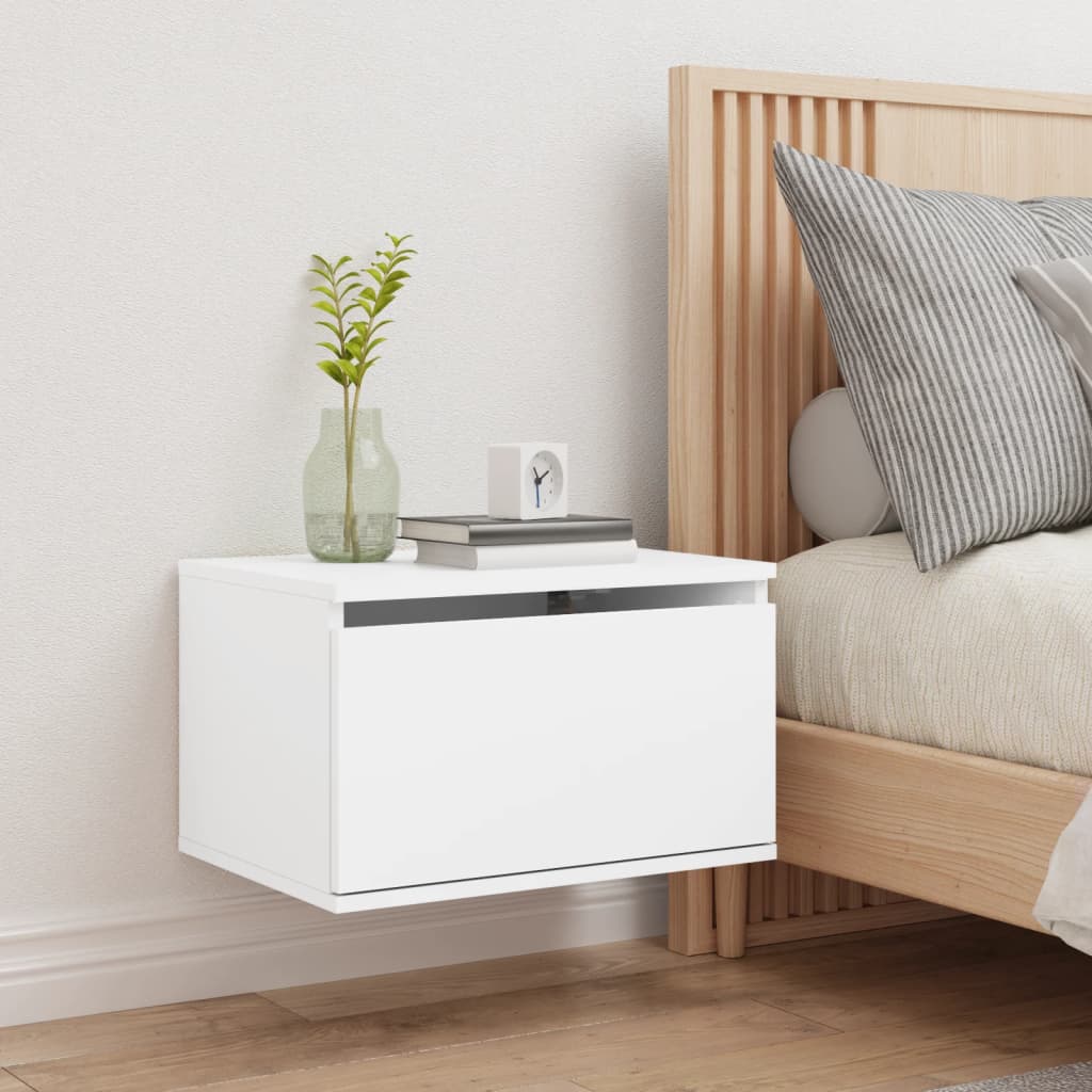 Wall-mounted Bedside Cabinet with LED Lights White