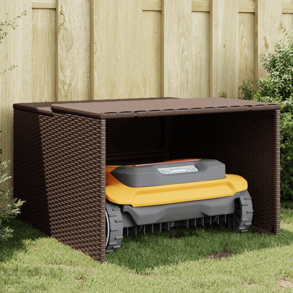 Robot Mower Garage Brown 86x90x52/57 cm Poly Rattan