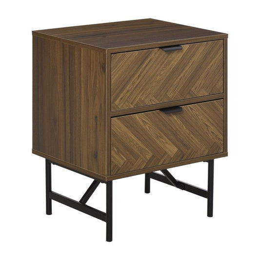 Homcom Side Cabinet Home Organizer With 2 Drawer Unit Herringbone Pattern Walnut Tone