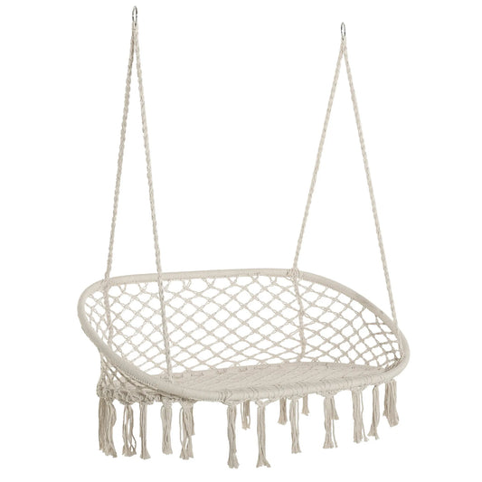 Outsunny Hanging Hammock Chair Cotton Rope Porch Swing with Metal Frame