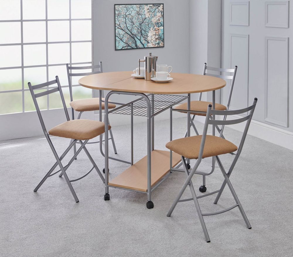 Stowaway 4 seat dining set - Oak / Silver