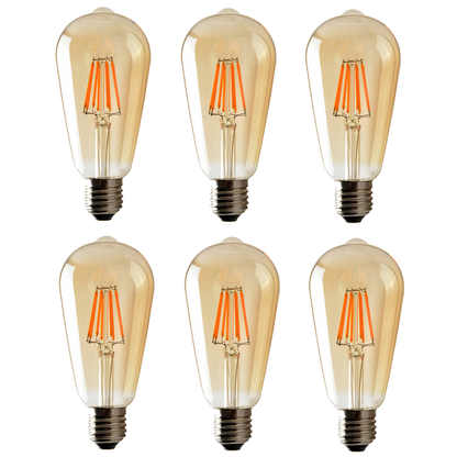 6Pack E27 LED Edison Dimmable Vintage Amber Glass Warm white 2700K Light Bulb,