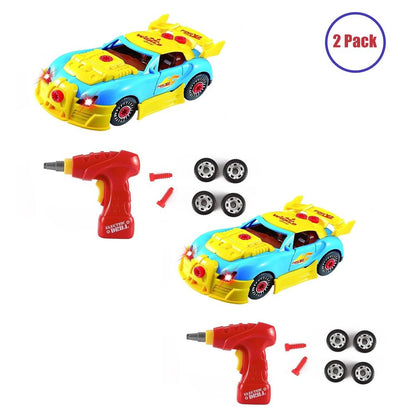 PACK OF 2 Build Your Own Toy Car with 30 Pieces & Electric Drill, Realistic Sounds & Lights For Boys 3 Years and Up