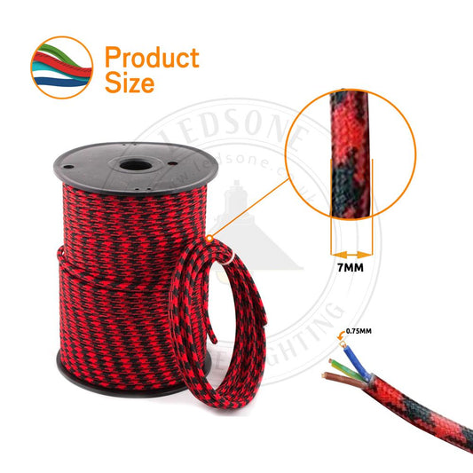 Vintage 3 core Electric round cable covered with colored fabric. Textile Cable. Ideal for lights