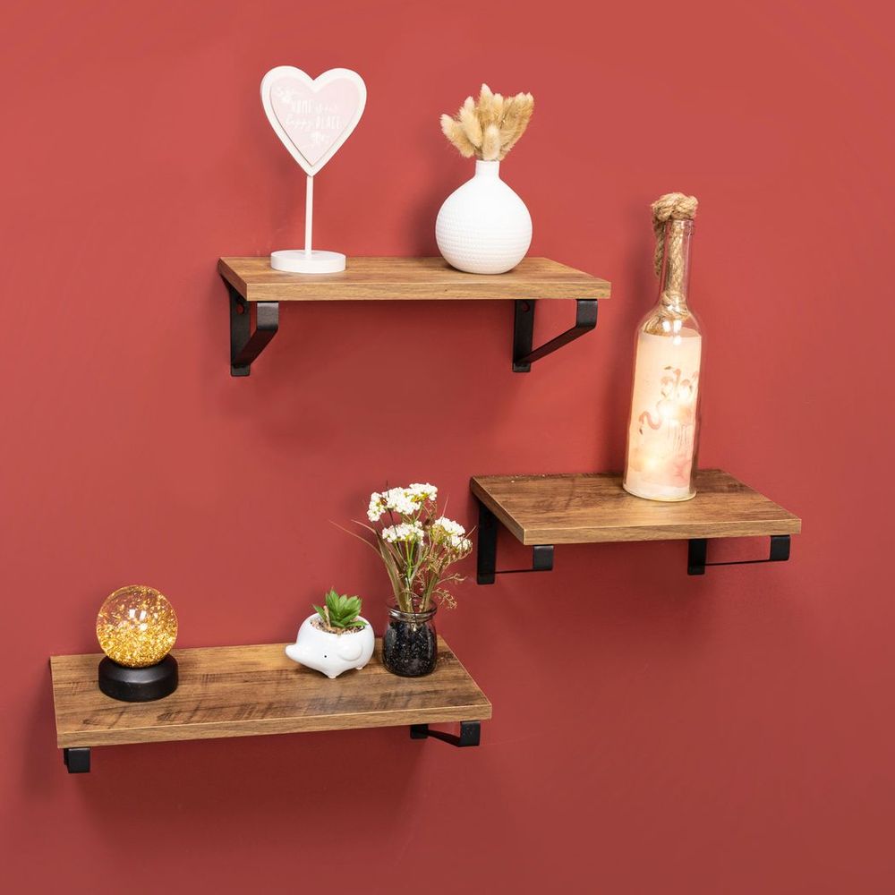 Set of 3 Dark OAK Floating Wall Shelves - PARGI