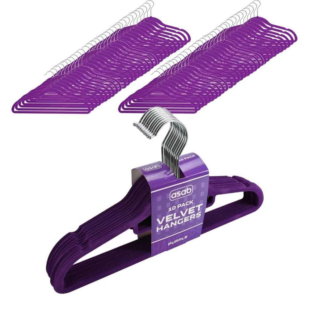 10X 10Pk Flocked Hangers PURPLE | AS-99160