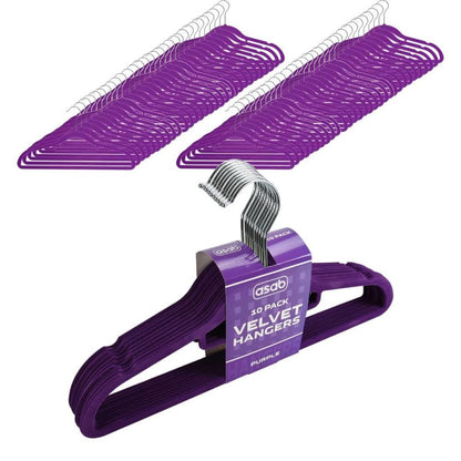 10X 10Pk Flocked Hangers PURPLE | AS-99160