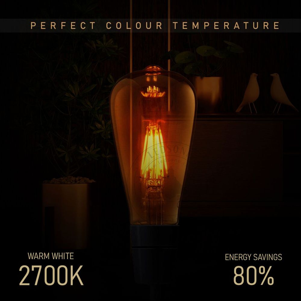 6Pack E27 LED Edison Dimmable Vintage Amber Glass Warm white 2700K Light Bulb,