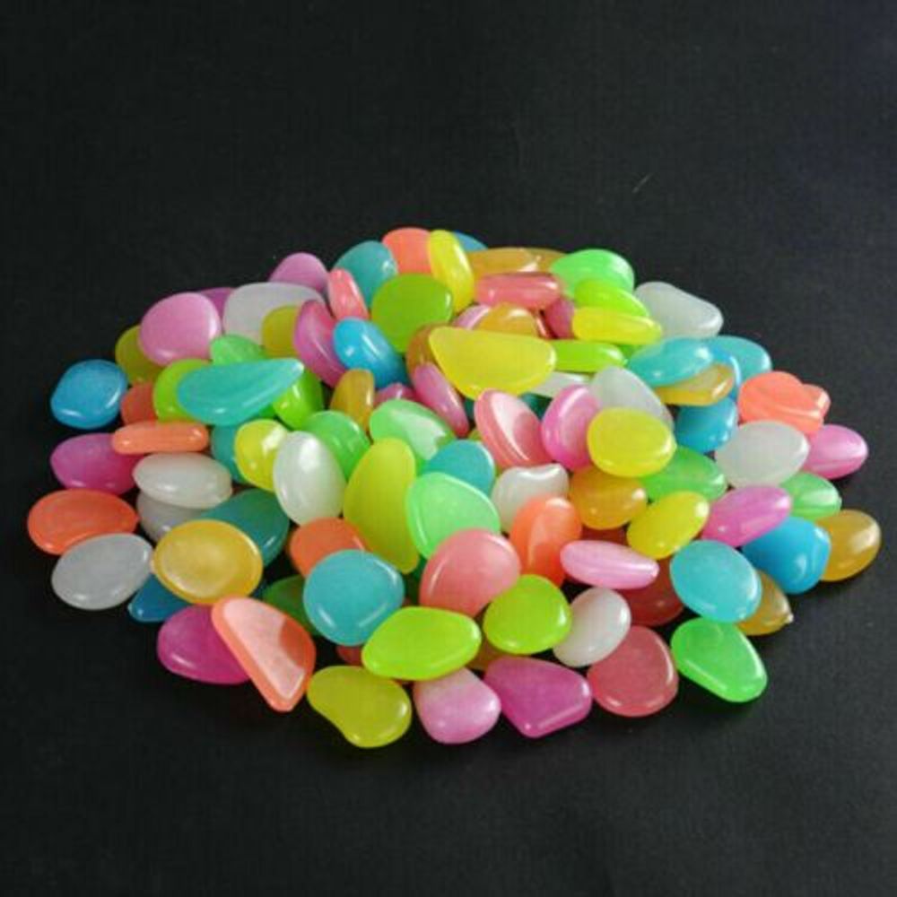 100Pcs Pebble Rock Stones Luminous Glowing in Dark Glow Fish Tank & Home Decor