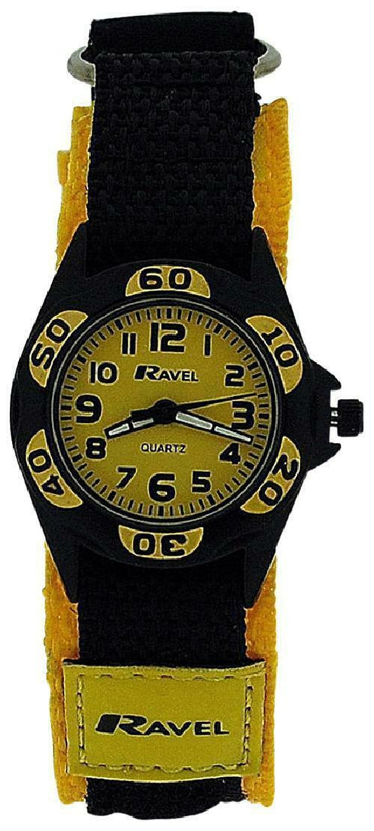 Ravel Boy's Black & Yellow Polka Dots Time Teacher Velcro Strap Watch R1507.25