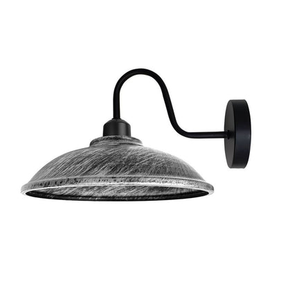 Brushed Silver Wall Light Fixture, Vintage Black Wall Sconce E27 Base Socket Screw Wall Swan Neck Hemisphere Shape Shade