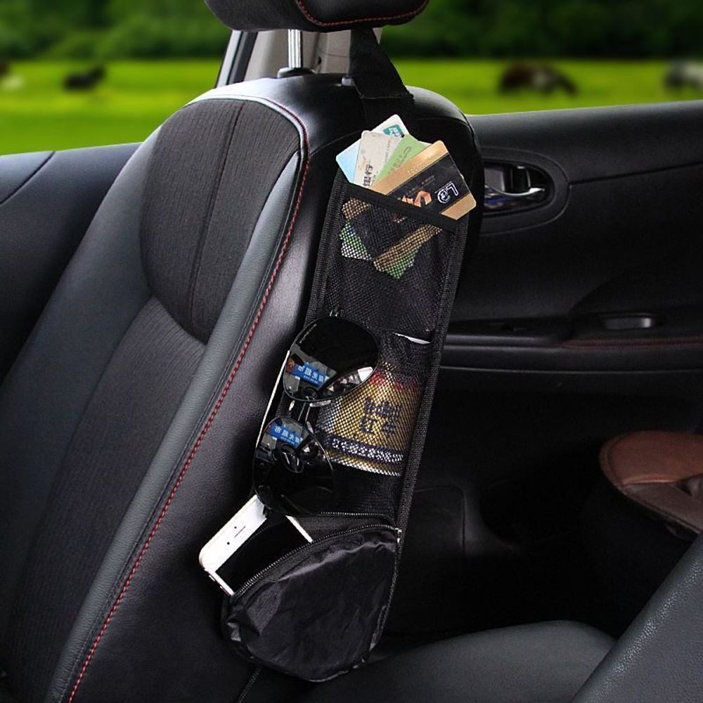 Vinsani Car Multi Side Pocket Seat Storage Hanging Bag Organise Pouch - Black