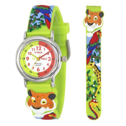 Ravel Children Girls & Boys 3D Cartoon Time Teacher Watch Lime Green Jungle R1513.97