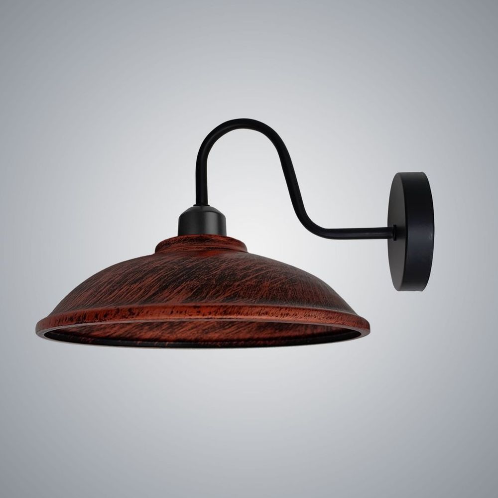 Rustic Red Wall Light Fixture, Vintage Black Wall Sconce E27 Base Socket Screw Wall Swan Neck Hemisphere Shape Shade