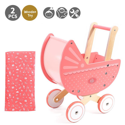 SOKA Doll World Pram Push Along Toy Walker Princess Pretend Play Pushchair 3+