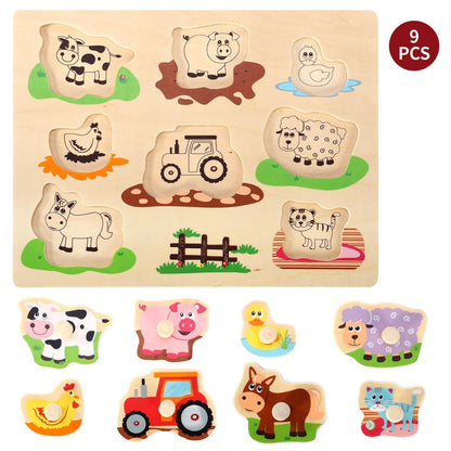 SOKA Wooden Farm Animals Peg Puzzles Toy Montessori Jigsaw Puzzle Board