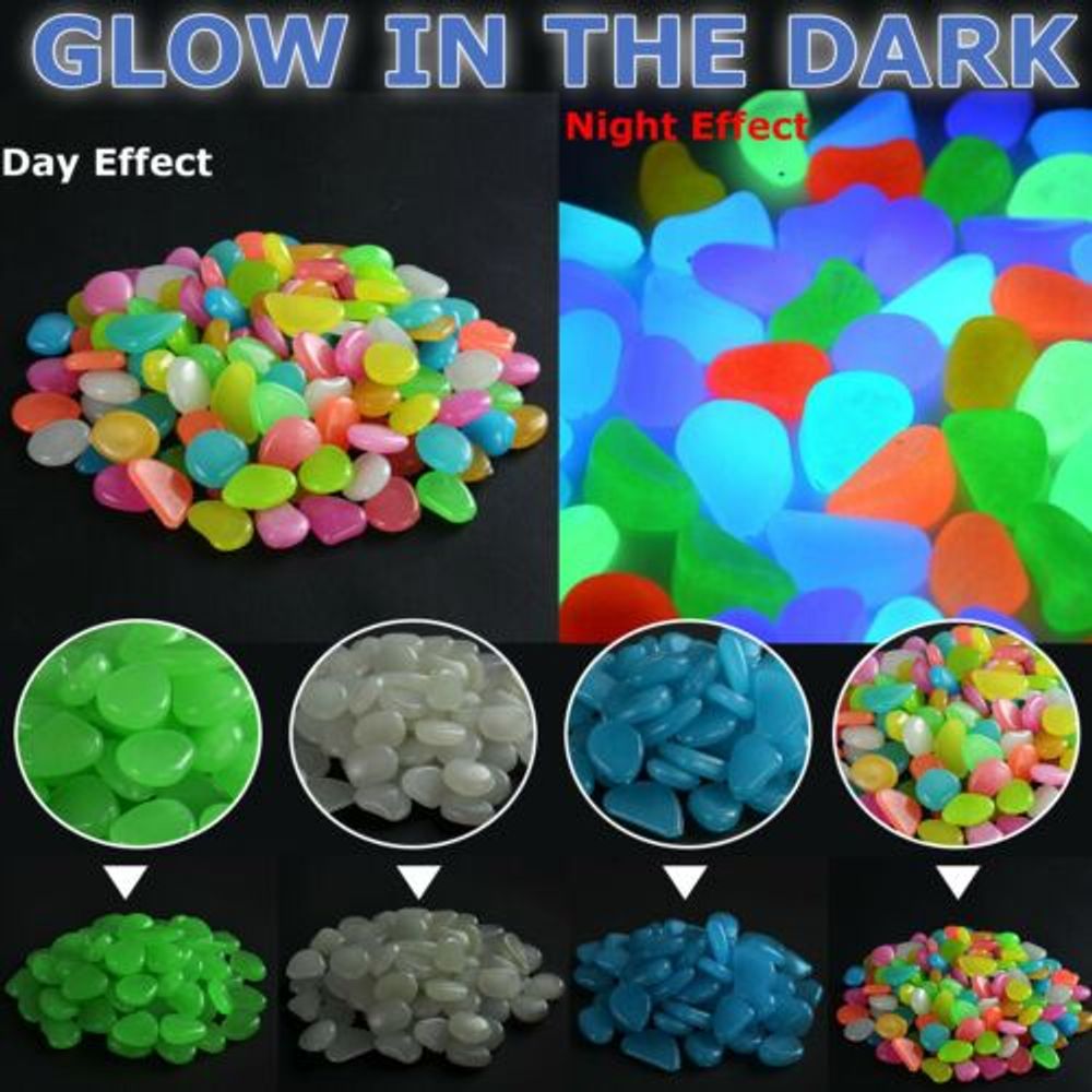 100Pcs Pebble Rock Stones Luminous Glowing in Dark Glow Fish Tank & Home Decor