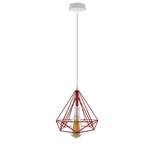 Single Red Vintage Industrial E27 Ceiling Hanging Light Cage Shade Loft Style Metal Ceiling Pendant Lamp