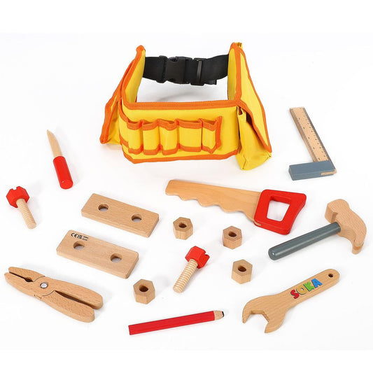 SOKA Wooden Carpenter's Tool Belt with Wooden Tools Pretend Play Builder