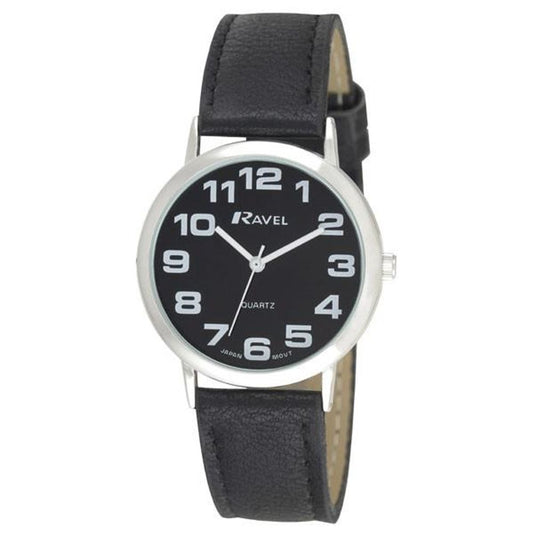 Ravel Mens Basic Black Dial Black Leather Strap Watch R0105.07.1A