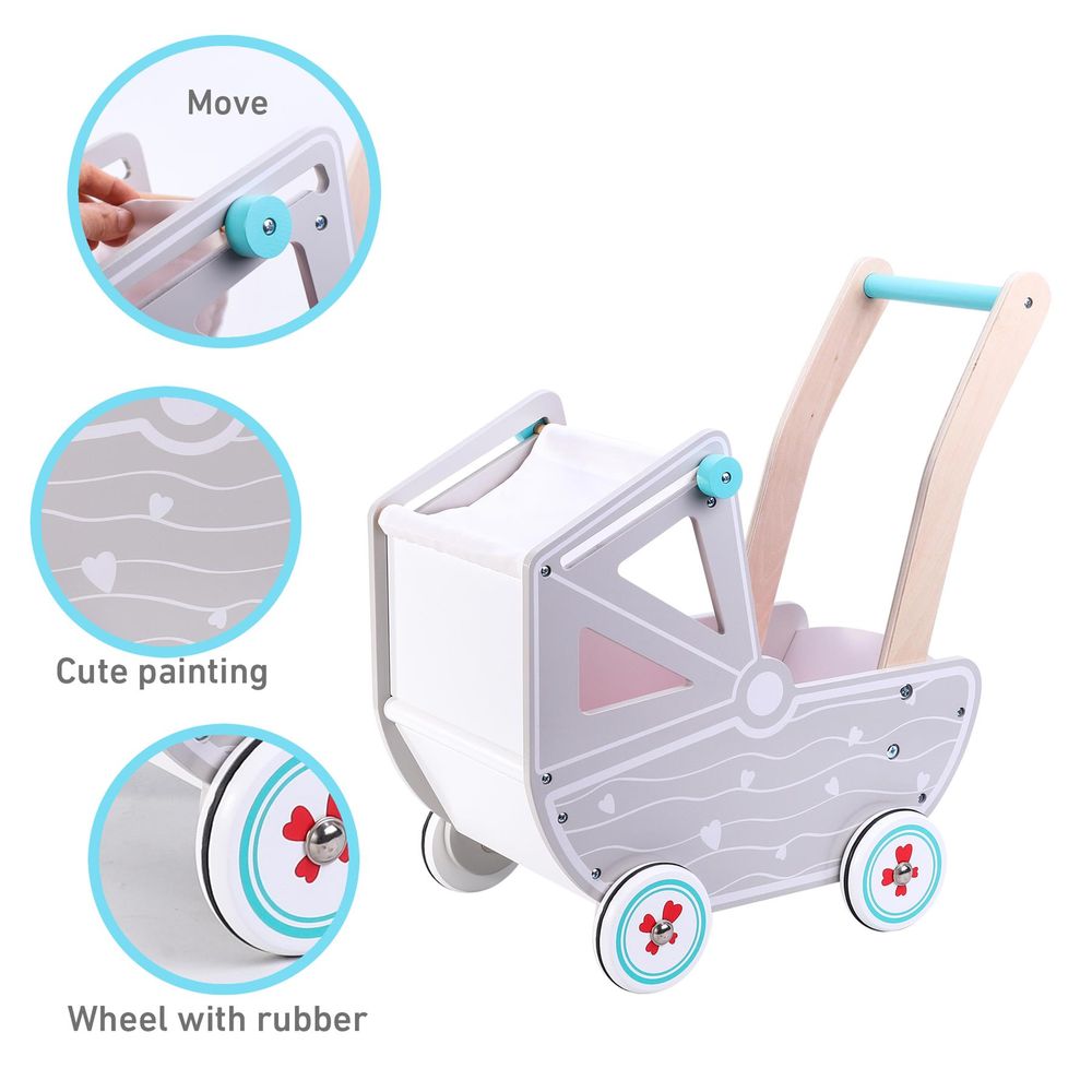 SOKA Dolls Pram Push & Pull Walking Wagon Toy Pretend Play Activity Walker 3 +