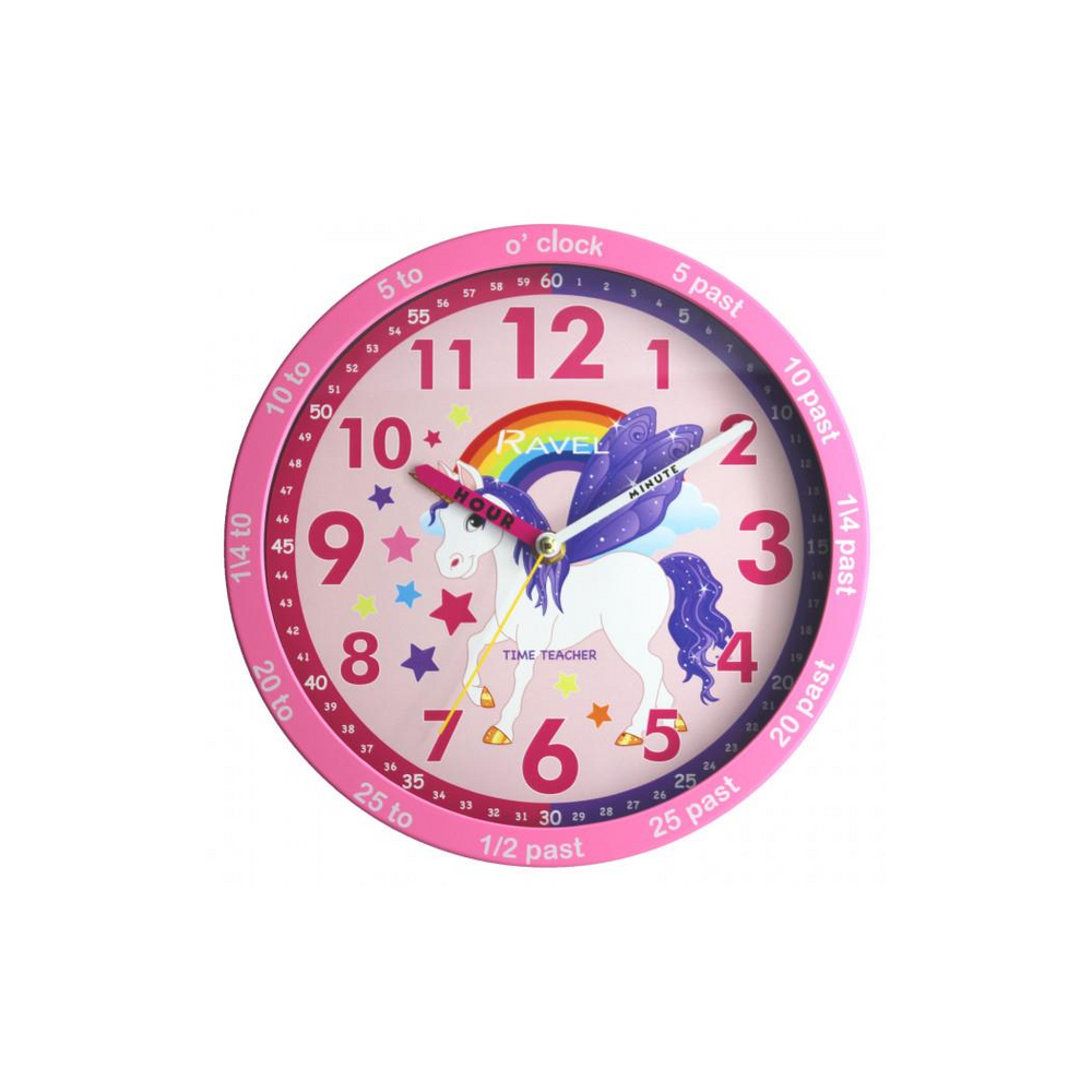 Ravel 25cm Time-Teacher Wall Clock - Pink Unicorn R.KC.10