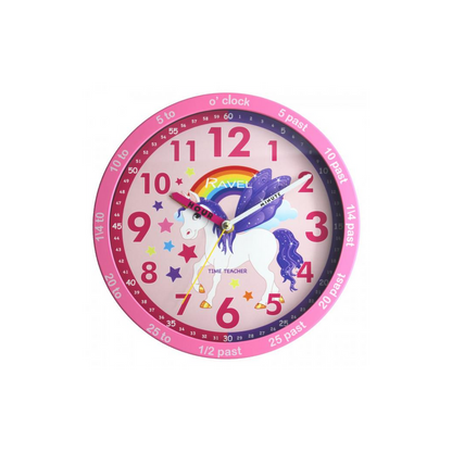 Ravel 25cm Time-Teacher Wall Clock - Pink Unicorn R.KC.10