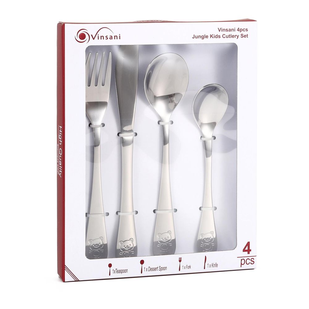 4PC Little Bear Stainless Steel Cutlery Kids Safe Flatware Tableware Set