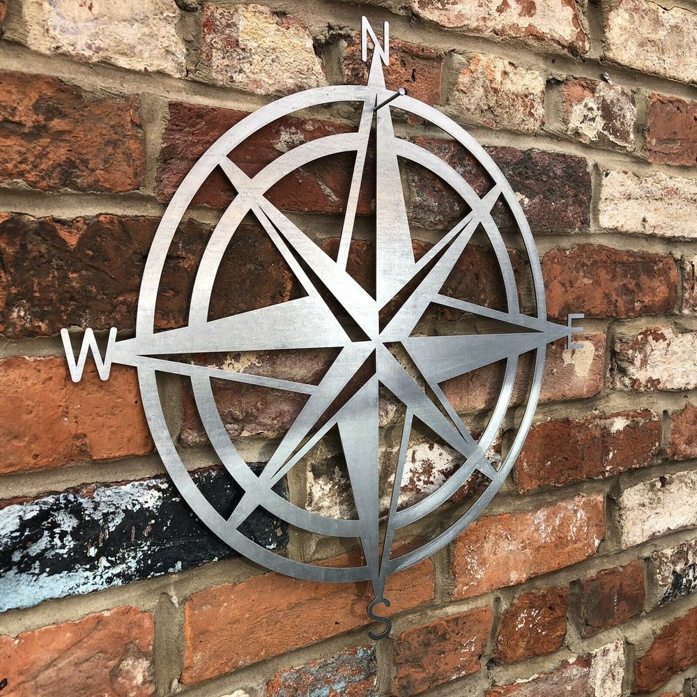 STEEL COMPASS Sign Home  Garden Ornament Wall Decoration