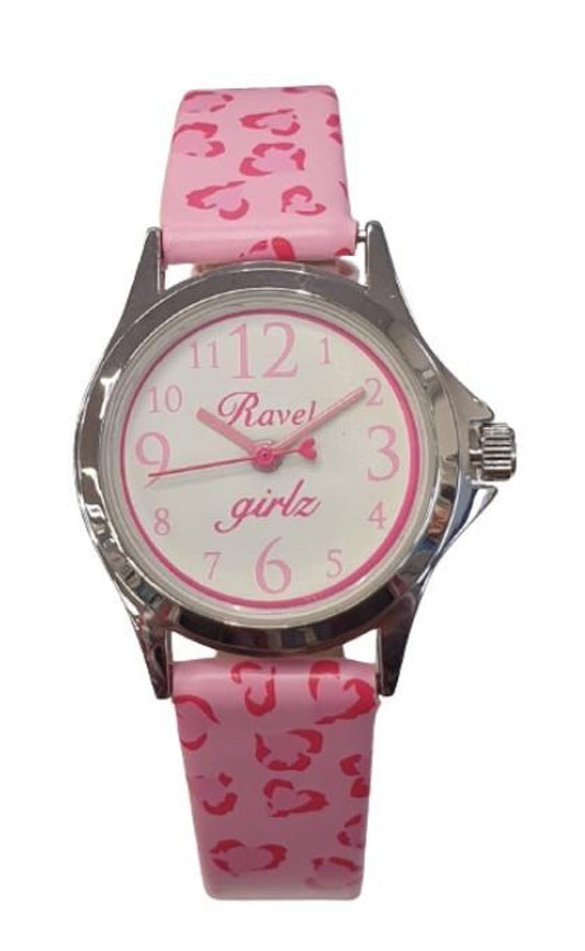 Ravel Analogue Girls White Dial Red Heart Print Design Strap Watch R1514.12